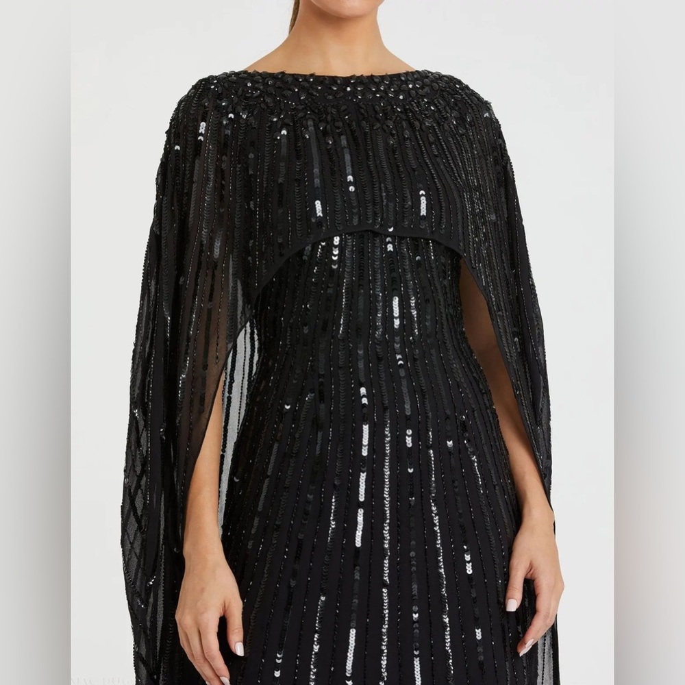 MacDuggal Black Embellished Beaded Column Cape Gown size 18 - Picture 5 of 15